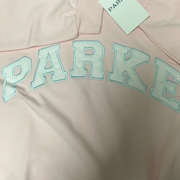 Parke Blush Pink Mock Neck Sweatershirt with Mint Varsity lettering size XXL